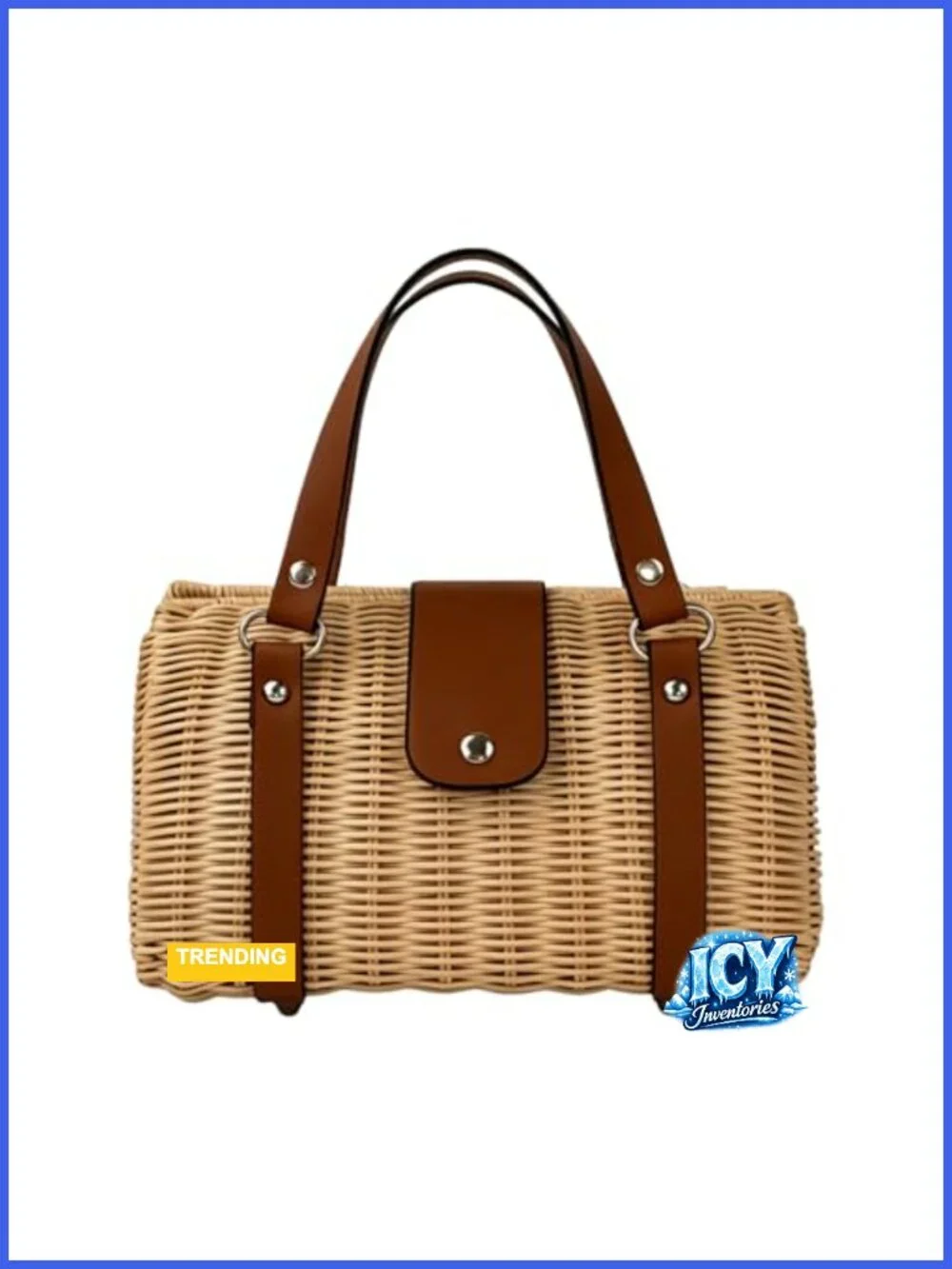 Structured Rattan Purse Women Straw Tote Woven Wicker Satchel Handbag